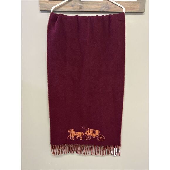 Coach Horse & Carriage Jacquard 100% Wool Scarf/ Wrap Cherry Ginger Made Italy - Picture 3 of 8